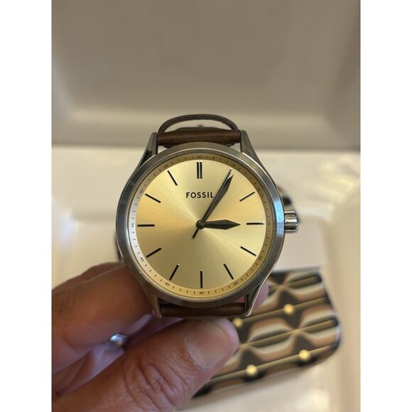 Fossil Fenmore BQ2865 44mm Cream Dial Brown Leather Quartz Watch - Picture 4 of 17